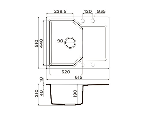 Omoikiri Yonaka 61-BE Кухонная мойка Artgranit 61,5x51 см, цвет: ваниль 4993632