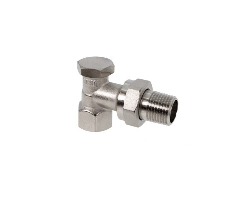 Вентиль, Oventrop, Combi 1R, на обратную подводку, угловой, DN-15, 1/2, 1/2, ВН, латунь никелированная, НГ со штуцером