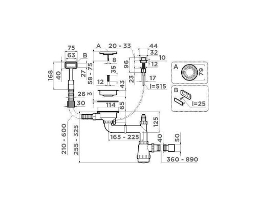 Omoikiri WK-1-A-AB022 Арматура для одночашевых моек с прямоуг. переливом цвет: ант. латунь 4956471