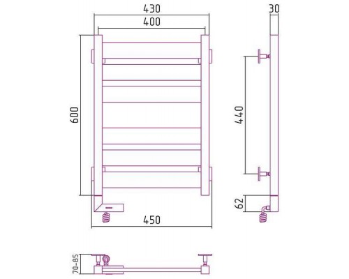 Сунержа Центурион 2.0 Полотенцесушитель электрический 40x60h, лев., цвет: мат. черный 31-5602-6040 Сунержа Центурион 2.0 Полотенцесушитель электрический 40x60h, лев., цвет: мат. черный 31-5602-6040