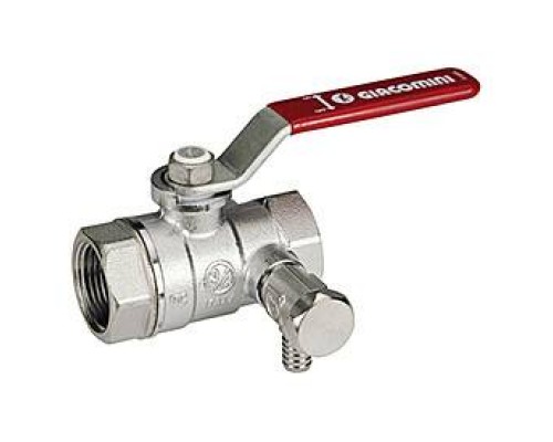 Кран шаровой, R250DS, 1 1/4, ВВ, ручка-рычаг красный, хромированный, со сливом Кран шаровой, R250DS, 1 1/4, ВВ, ручка-рычаг красный, хромированный, со сливом