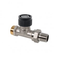 Вентиль, Oventrop, AR, термостатический, без преднастройки, прямой, DN-15, 3/4, 1/2, Н ЕК-Н, латунь никелированная, НГ со штуцером, черный колпачок