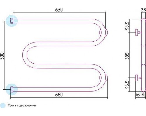 Сунержа М-образный Полотенцесушитель водяной 65x50h, цвет: без покрытия 00-0007-5065