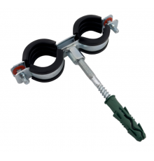 Хомут двойной, Конкреп, с EPDM, M8/M10, 26-29 мм, 3/4, винт-шуруп 8х80 мм   дюбель, в пакете Зиплок, оцинкованная сталь