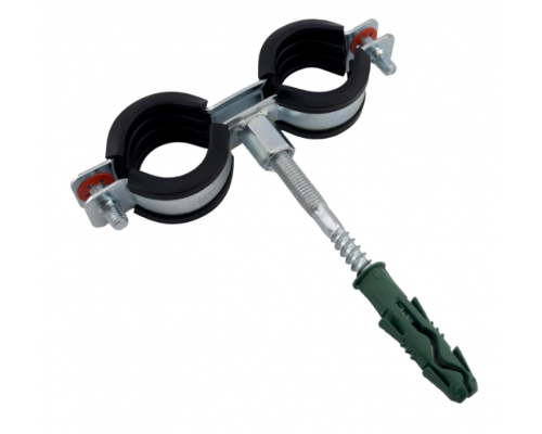 Хомут двойной, Конкреп, с EPDM, M8/M10, 20-23 мм, 1/2, винт-шуруп 8х80 мм   дюбель, в пакете Зиплок, оцинкованная сталь