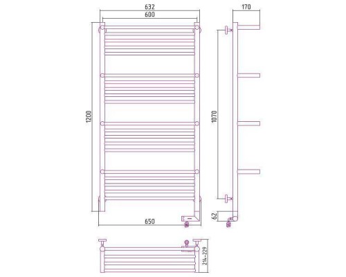 Сунержа Богема 2.0 Полотенцесушитель электрический 60x120h, прав., цвет: мат. черный 31-5209-1260