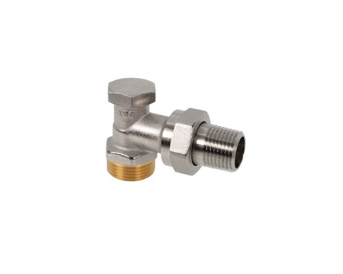 Вентиль, Oventrop, Combi 1R, на обратную подводку, угловой, DN-15, 3/4, 1/2, Н ЕК-Н, латунь никелированная, НГ со штуцером
