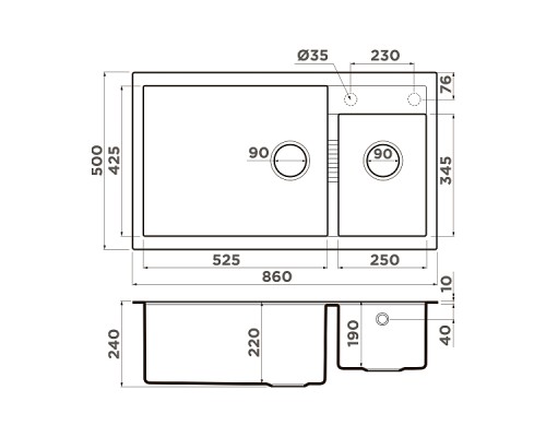 Omoikiri Tedori 86-2-LB-BE Кухонная мойка Tetogranit 86x50 см, цвет: ваниль 4993933