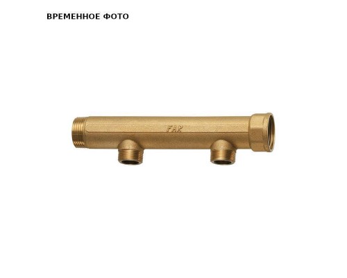 Коллектор 1" проходной (ВР-НР) 2 отвода (НР) 3/4", без покрытия