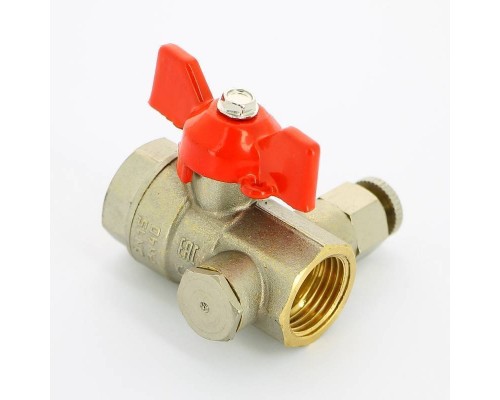 Кран Pride LD ВВ 1/2" с дренажным вентилем (заглушка 1/4") бабочка