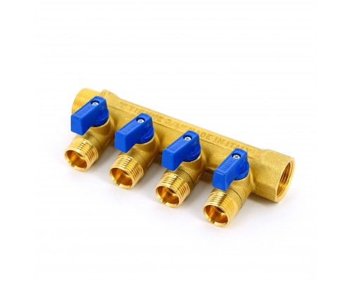 Коллектор НВ 3/4" с кранами TIEMME 4 выхода 1/2"Н 36мм (цвет пластиковых ручек по выбору) Коллектор НВ 3/4" с кранами TIEMME 4 выхода 1/2"Н 36мм (цвет пластиковых ручек по выбору)
