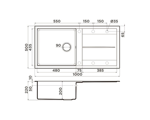 Omoikiri Sumi 100-BL Кухонная мойка Tetogranit 100x50 см, цвет: черный 4993654