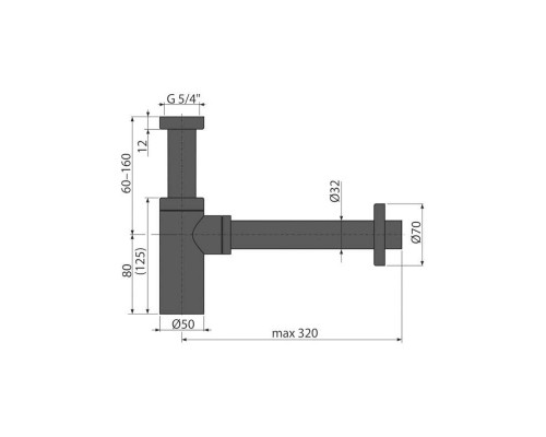 Сифон бутылочный 1"1/4 x 32 для раковины (латунь), черный матовый