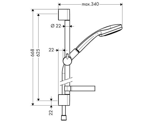 Душевой гарнитур HansGrohe HG Croma 100 Multi со штангой 65 см и мыльницей хром