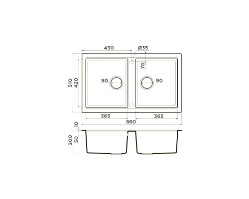 Omoikiri Tedori 86-2-BL Кухонная мойка Tetogranit 86x51 см, цвет: черный 4993924