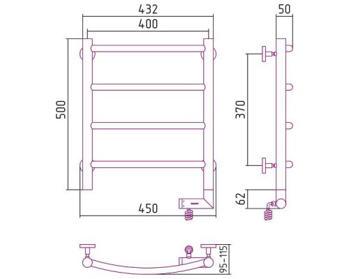 Сунержа Галант 2.0 Полотенцесушитель электрический 40x50h, прав., цвет: состар. бронза 05-5201-5040