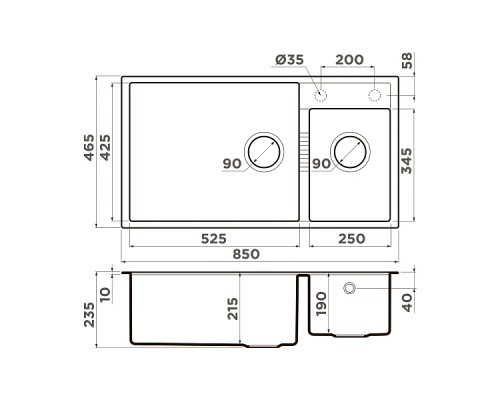 Omoikiri Tedori 85-2-U-CH Кухонная мойка Tetogranit 85x46,5 см, цвет: шампань 4993945