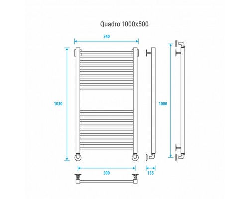 Водяной полотенцесушитель Energy Quadro 1000x500