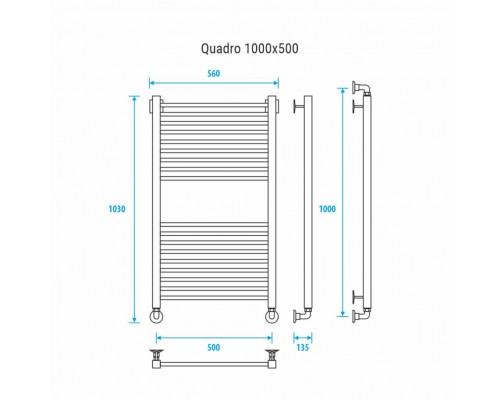 Водяной полотенцесушитель Energy Quadro 1000x500