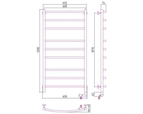 Сунержа Галант 2.0 Полотенцесушитель электрический 60x120h, прав., цвет: состар. бронза 05-5201-1260