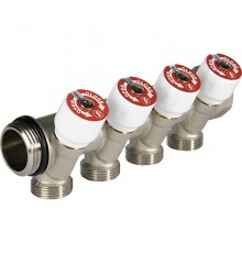 Коллектор Giacomini сантехнический с вентилями никелированный 4х3/4", R585CSX124