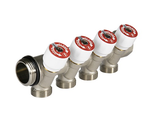 Коллектор Giacomini сантехнический с вентилями никелированный 4х3/4", R585CSX124