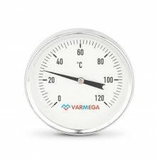 Термометр VARMEGA биметаллич. с погр. гильзой 100 мм, 120гр.С, штуц.50 мм, 1/2", упл., VMMT03-105004