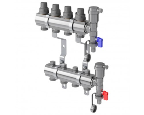 Коллектор в сборе Royal Thermo с расходомерами 1" ВР-3/4" НР, 9 выходов