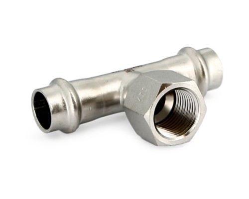 Тройник Uni-Fitt пресс 22х3/4"х22 вн. р., нерж. ст. Тройник Uni-Fitt пресс 22х3/4"х22 вн. р., нерж. ст.