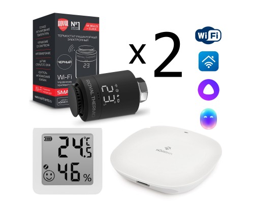 Комплект управления Royal Thermo для 2 радиаторов по Wi-Fi Smart Heat HH-01/THS30ZB, черный Комплект управления Royal Thermo для 2 радиаторов по Wi-Fi Smart Heat HH-01/THS30ZB, черный