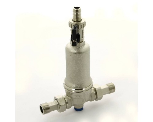 Фильтр промывной Uni-Fitt ВН 1/2" х 3/4" с редукц. соед., со сливным шаровым краном и манометром, никелир.