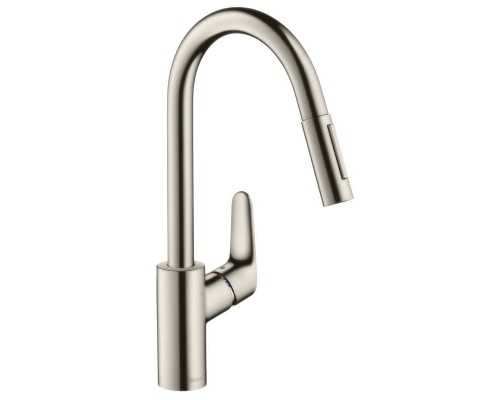 Кухонный смеситель HansGrohe HG Focus 240 однорычажный с вытяжным душем под сталь