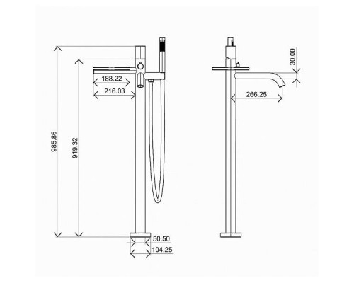 Boheme Stick Смеситель напольный для ванны 32x32,8x98,6h см, цвет: хром 129-BCR