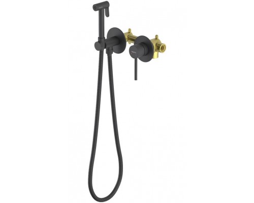 AQ1319MB ЕВРОПА комплект для гигиенического душа встроенный 2 отв. (смеситель + гигиеническая лейка + шланг), матовый черный AQ1319MB