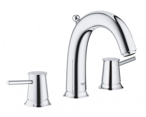 20470000 BauClassic Смеситель для раковины двухвентильный, на 3 отверстия, монтаж на раковину, хром 20470000