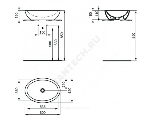 Умывальник меб STRADA 60 3/вел б/отв в/к Ideal Standard K078401