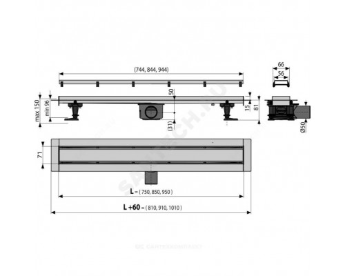 Лоток душев гор/вып комб/затв Дн50 650х71 нерж/реш комб Alca APZ13-DOUBLE9-650