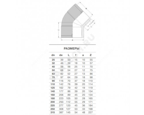 Отвод ПЭ100 эл/св Дн75х45гр Ру16 SDR11 EUROSTANDARD 2116160075