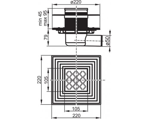 Сливной трап SN501 105х105/50 - stainless X01435