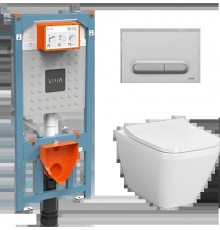 9856B003-7206 Комплект: Integra Square унитаз подвесной безободковый с тонким сиденьем МЛ+ инсталляция+панель смыва матовый хром 9856B003-7206