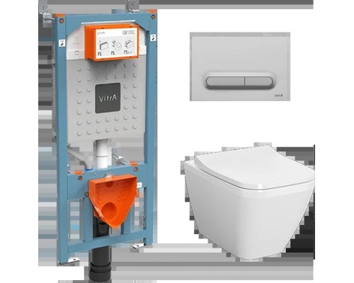 9856B003-7206 Комплект: Integra Square унитаз подвесной безободковый с тонким сиденьем МЛ+ инсталляция+панель смыва матовый хром 9856B003-7206