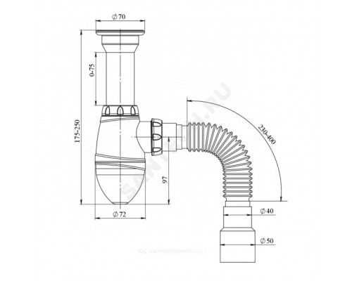 Сифон умыв бут 1 1/2"x40 гофр 40х40/50 пласт/сетка Unicorn А120Р