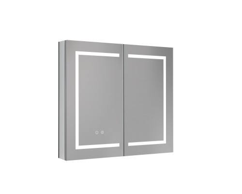 AQ7804-MLC Алюминиевый зеркальный шкаф с подсветкой 800700133,крепеж.Две зерк. дверцы 39,85см, две стекл.полк, круговая подсветка, антизапотевание AQ7804-MLC