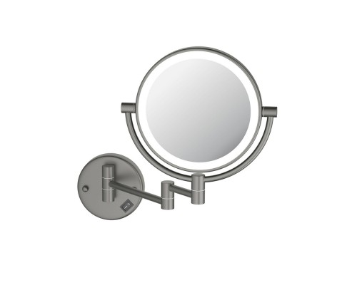 AQ4912BGM зеркало косметическое настенное с подсветкой 5х, оружейная сталь (шлиф. черный хром) AQ4912BGM