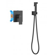 AQ1419MB ЛИРА набор с гигиеническим душем (смеситель + гигиеническая лейка + шланг + шланговое подсоединение с держателем), матовый черный AQ1419MB