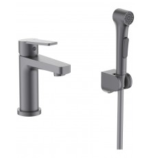 AQ1712BGM ЛУГАНО смеситель для раковины 106 с гигиеническим ручным душем, оружейная сталь AQ1712BGM