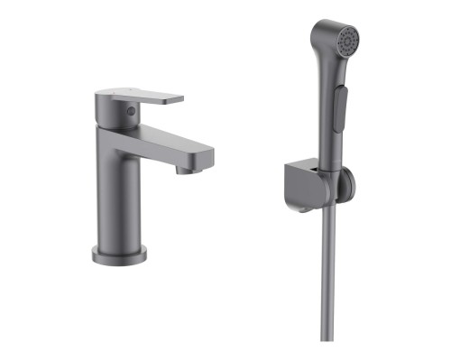 AQ1712BGM ЛУГАНО смеситель для раковины 106 с гигиеническим ручным душем, оружейная сталь AQ1712BGM