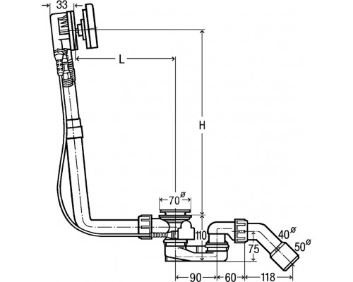 723347 Multiplex Trio Visign MТ9 Слив-перелив C НАЛИВОМ для стандартных ванн 560 X 40/50, увелич уровня воды на 5 см, модель 6170.10, хром 723347