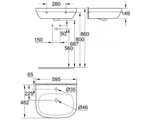 39335000 Euro Ceramic Раковина 60 см, альпин-белый (18 шт пал - 126330) 39335000