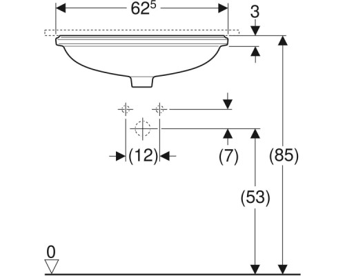 500.758.01.2 Geberit VariForm Раковина с установкой под столешницу эллиптичекой формы, T1=55х40 см, без отв. под смеситель, без отв. перелива 500.758.01.2